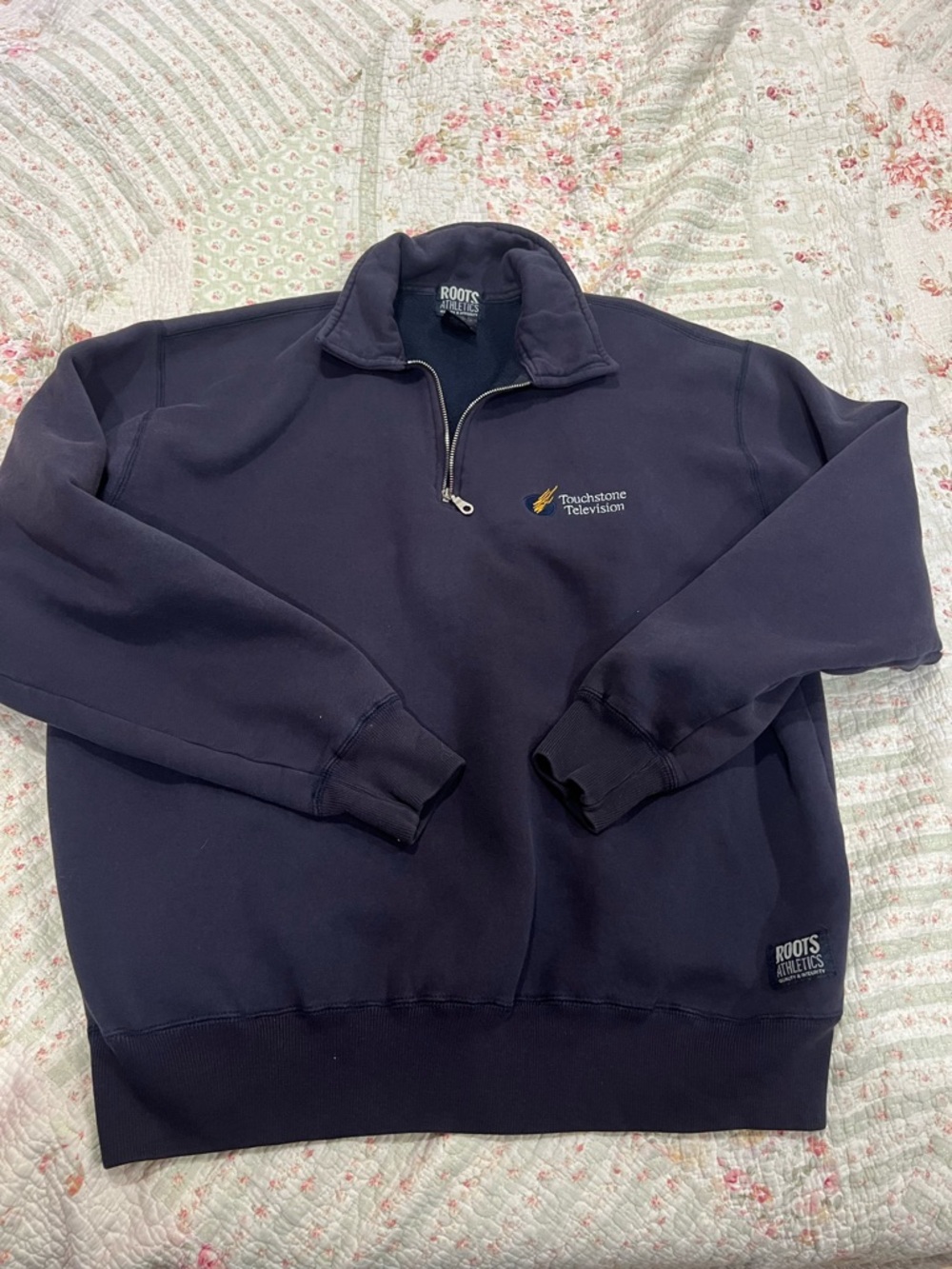 Roots Navy Quarter-Zip Sweatshirt with Small Logo